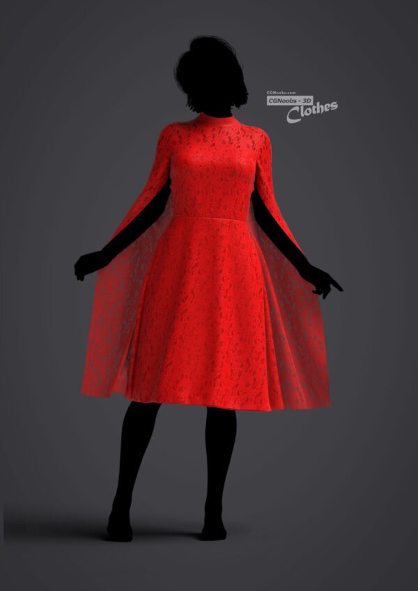 Female Red Lace Dress - 85 Marvelous Designer and Clo3D - Image 2